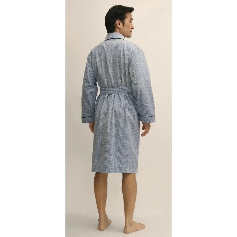 Brooks Brothers Robe Men's M Blue White Seersucker Striped Belted Preppy Classic
